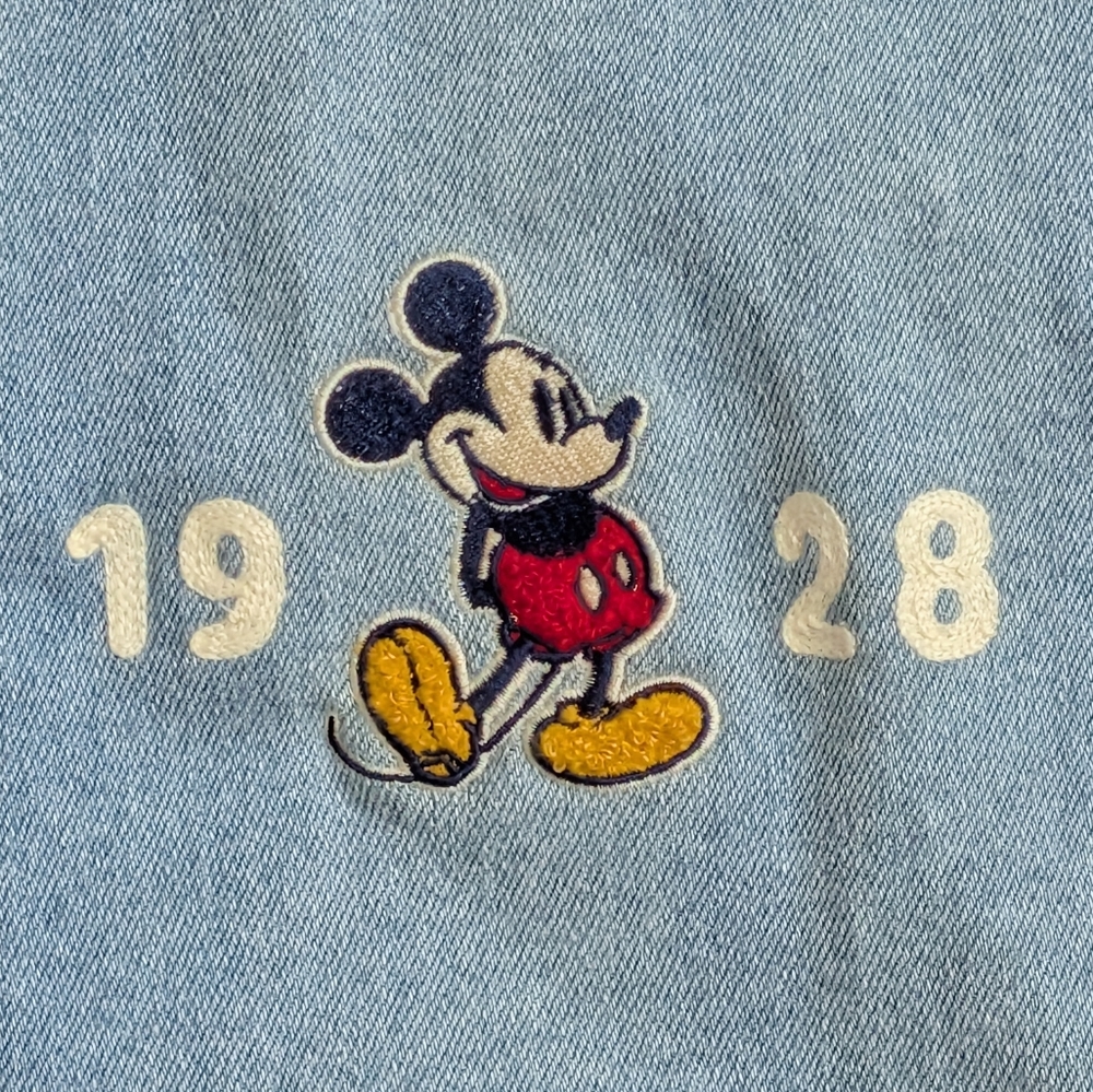 Mickey Mouse 1928 League Denim Varsity Retro Y2K Embroidery Size L Blue & Cream - Picture 5 of 8